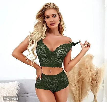 Stylish Green Solid Bra And Panty Set For Women-thumb2