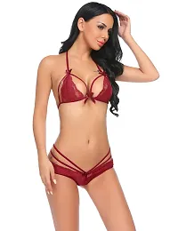 Stylish Maroon Solid Bra And Panty Set For Women-thumb2