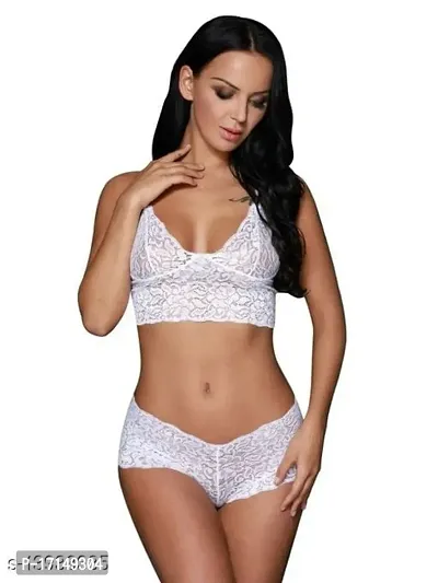 Stylish White Solid Bra And Panty Set For Women-thumb0