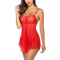 Stylish Red Cotton Lycra Lace Baby Dolls For Women-thumb1