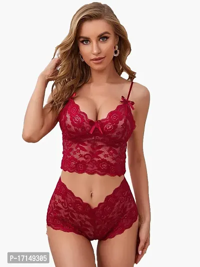 Stylish Maroon Solid Bra And Panty Set For Women