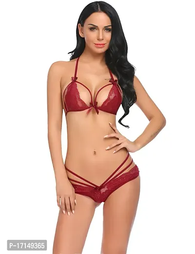 Stylish Maroon Solid Bra And Panty Set For Women-thumb0