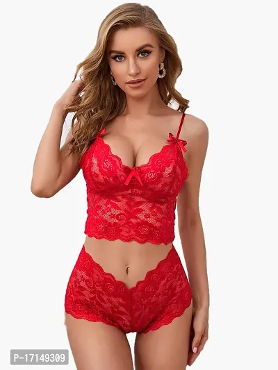 Stylish Red Solid Bra And Panty Set For Women-thumb0