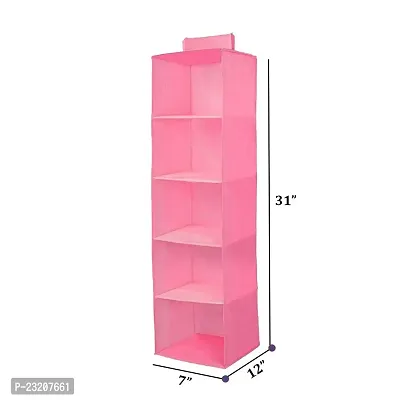 Hanging organizer 5 Shelves Wardrobe Organiser, Pink-thumb2