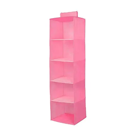 Hanging organizer 5 Shelves Wardrobe Organiser, Pink