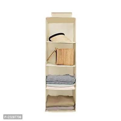 Hanging organizer 4 Shelves Wardrobe Organiser,Beige-thumb4