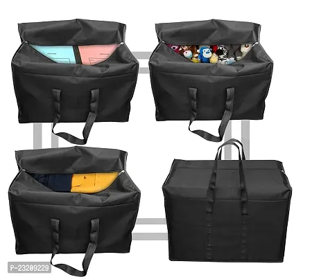 Whitekrafts 2 Pack Multi-Purpose Storage Bag/Clothing Storage Organizer/Toy Storage Bag/Stationery Paper Storage Bag with Zipper Closure and Strong Handle - (Black, 57x 40.5X 36.8 cm), Rectangular (2)-thumb3
