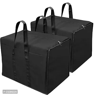Whitekrafts 2 Pack Multi-Purpose Storage Bag/Clothing Storage Organizer/Toy Storage Bag/Stationery Paper Storage Bag with Zipper Closure and Strong Handle - (Black, 57x 40.5X 36.8 cm), Rectangular (2)-thumb0