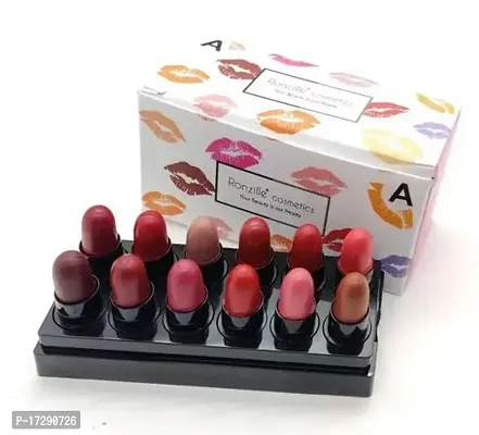 Red Matte Lipstick Of Ronzille Ayurvedic Creamy Set For Lip Hydrating And Moisturizing, Suitable For All Skin Tones Longlasting Crayon Lipstick Smudgeproof And Waterproof (Pack Of 12)-thumb0