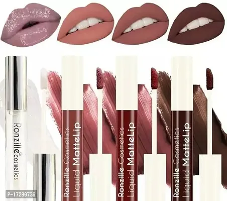 Ronzille Matte Liquid Lipstick Non Transfer Plus Lip Gloss Nude Edition Pack Of 4