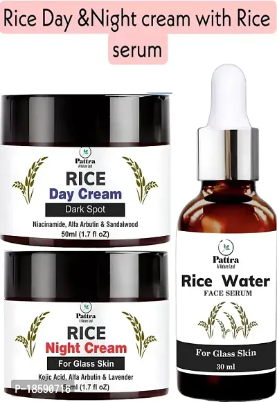 Pattra Rice Water Face Serum And Rice Day And Night Cream For Perfect Glass Skin(Base On Korean Remedies) (3 Items In The Set)