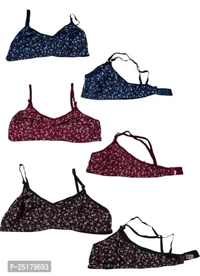 Women's Cotton Non-Padded Wire Free Sports Bra Combo Multicolor 3 Set-thumb0