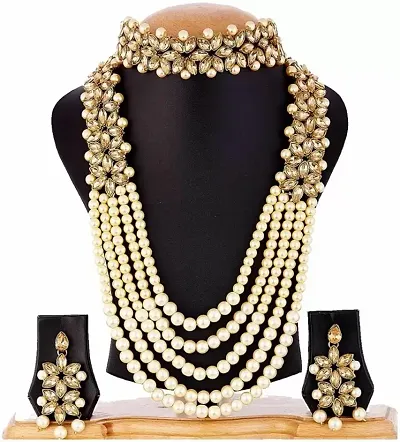 Jewellery Sets Gold Plated Bridal Long Necklace Set Neck Choker with Earrings and Maang Tikka for Women  (Golden)