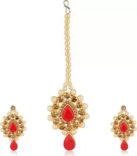 Women and Girls Necklaces Set with Maangtika for Gold Plated Jewellery Set (Red)-thumb2