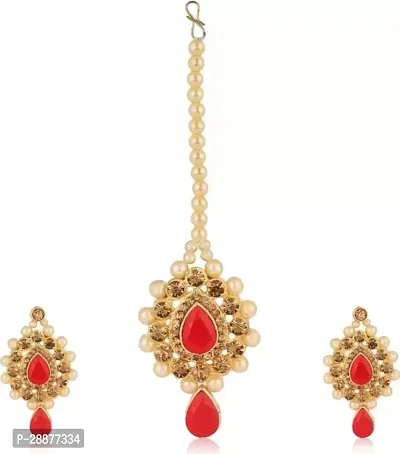 Women and Girls Necklaces Set with Maangtika for Gold Plated Jewellery Set (Red)-thumb3