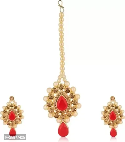 Women and Girls Necklaces Set with Maangtika for Gold Plated Jewellery Set (Maroon)-thumb3