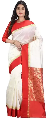 dB DESH BIDESH Women's Tant Silk Saree With Blouse Piece (DBSAREE090219WBG1_White & Red)