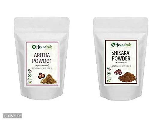 HENNAHUB Natural Aritha  Shikakai Powder for Hair, Natural Organic Herbs, Silky, Hair Strengthening, Shine, Conditioning, Pack of 2 each 200gm