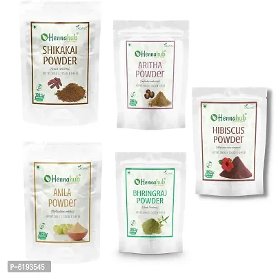 Amla Shikakai Reetha Hibiscus And Bhringraj Powder For Hair Care Combo Pack Of 5 Each - 200 Grams-thumb0