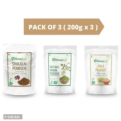 Hennahub Shikakai, Henna And Amla Powder 200gm X 3 Pack | Organic Hair Care Combo Pack | Total 600gm