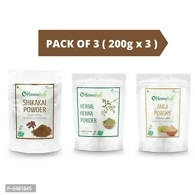 Hennahub Amla, Herbal Henna And Shikakai Powder 200gm X 3 Pack | Organic Hair Care Combo Pack | Total 600gm