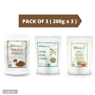 Hennahub Amla, Herbal Henna And Shikakai Powder 200gm X 3 Pack | Organic Hair Care Combo Pack | Total 600gm-thumb0