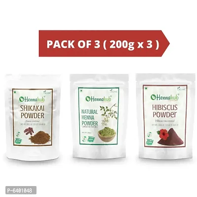 Hennahub Shikakai, Henna And Hibiscus Powder 200gm X 3 Pack | Organic Hair Care Combo Pack | Total 600gm-thumb0
