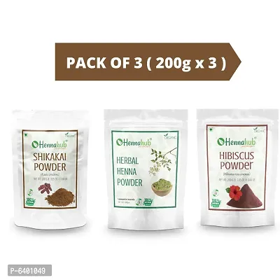 Hennahub Shikakai, Herbal Henna And Hibiscus Powder 200gm X 3 Pack | Organic Hair Care Combo Pack | Total 600gm