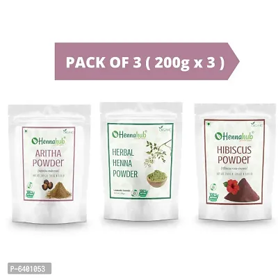 Hennahub Reetha, Herbal Henna And Hibiscus Powder 200gm X 3 Pack | Organic Hair Care Combo Pack | Total 600gm