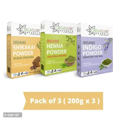 Orgasure Shikakai, Henna And Indigo Powder 200gm X 3 Pack | Organic Hair Care Combo Pack | Total 600gm-thumb0