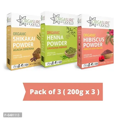 Orgasure Shikakai, Henna And Hibiscus Powder 200gm X 3 Pack | Organic Hair Care Combo Pack | Total 600gm