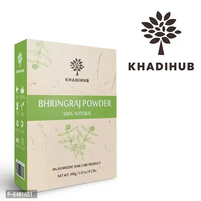 Khadihub Natural Bhringraj Powder For Smooth Silky Hair 100gm-thumb0