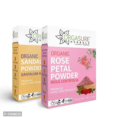 ORGASURE Natural Pure Sandalwood Powder with Rose Petals Powder for Face Pack, 200g each
