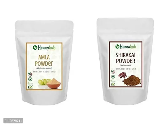 HENNAHUB Natural Amla  Shikakai Powder for Hair, Natural Organic Herbs, Silky, Hair Strengthening, Shine, Conditioning, Pack of 2 each 200gm-thumb0