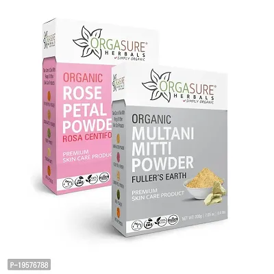 ORGASURE Natural Pure Multani Mitti (Fuller's Earth) with Rose Petals for Face Pack, 200g each