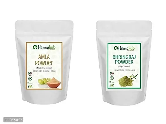 HENNAHUB Natural Amla  Bhringraj Powder for Hair, Natural Organic Leaves Herbs, Silky, Hair Strengthening, Shine, Conditioning, Pack of 2 each 200gm-thumb0