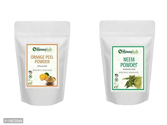 HENNAHUB Pure Herbal Organic Neem Powder with Orange Powder for Face Pack, Skin Care, Deep Pore Cleansing, Natural Glowing Skin Face Mask- Pack of 2 each 200gm