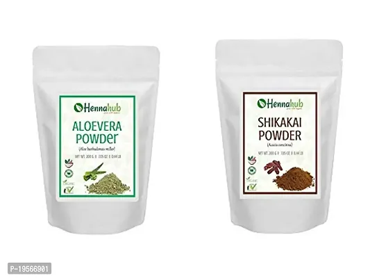 HENNAHUB Natural Aloevera  Shikakai Powder for Hair, Natural Organic Herbs, Silky, Hair Strengthening, Shine, Conditioning, Pack of 2 each 200gm