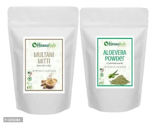 Herbal Organic Multani Mitti (Fuller's Earth) Powder with Aloe Vera Powder for Face Pack, Pack of 2 each 200gm-thumb0