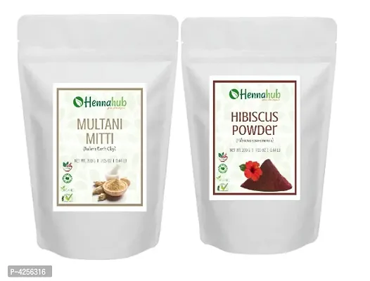 Herbal Organic Hibiscus Powder with Multani Mitti (Fuller's Earth) Powder for Face Pack, Pack of 2 each 200gm