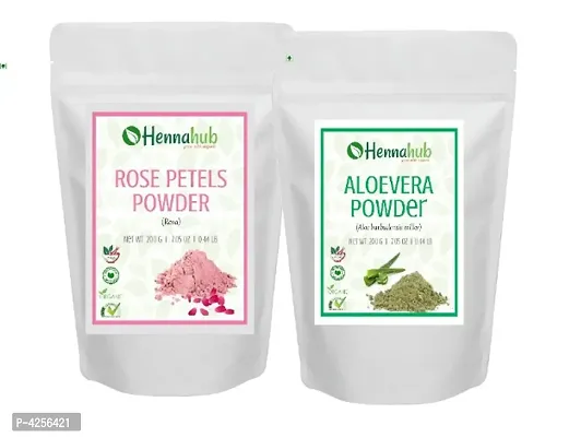 Herbal Organic Rose Petals Powder with Aloe Vera Powder for Face Pack, Pack of 2 each 200gm-thumb0