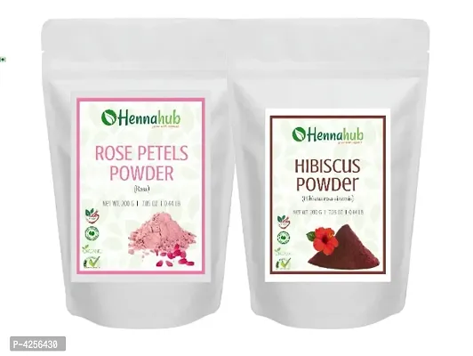 Herbal Organic Hibiscus Powder with Rose Petals Powder for Face Pack, Pack of 2 each 200gm-thumb0