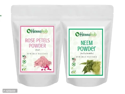 Herbal Organic Neem Powder with Rose Petals Powder for Face Pack, Pack of 2 each 200gm-thumb0