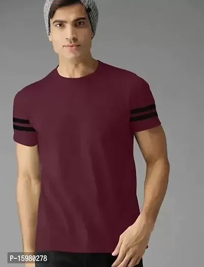 Reliable Maroon Cotton Solid Round Neck Tees For Men-thumb0