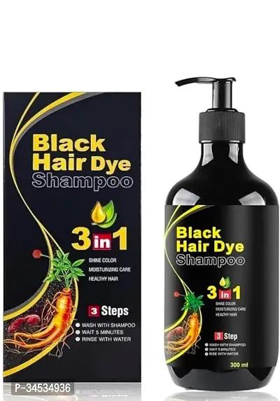 Herbal 3 in 1 Hair Dye Instant Black Hair Shampoo for Women  Men 100% Coverage Shampoo 300ml- (Black)-thumb0