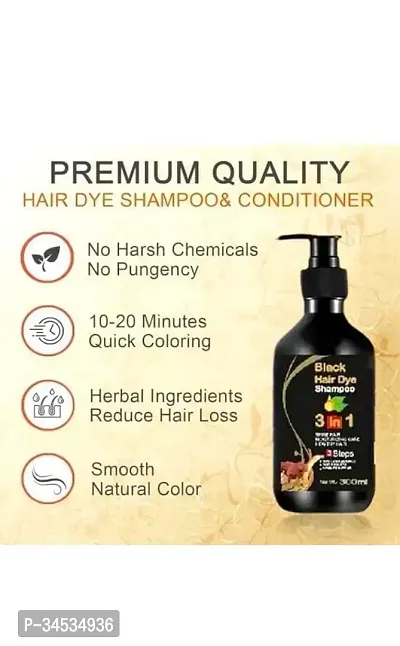 Herbal 3 in 1 Hair Dye Instant Black Hair Shampoo for Women  Men 100% Coverage Shampoo 300ml- (Black)-thumb2