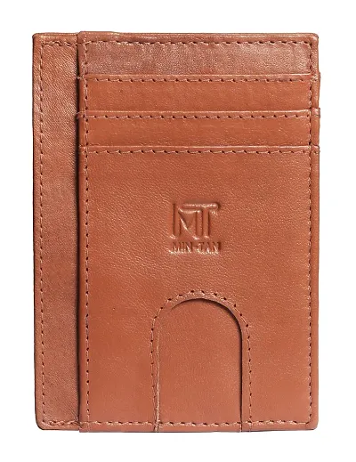 MIN-TAN Leather Credit Card Holder Slim Wallet (Meadow Brown)