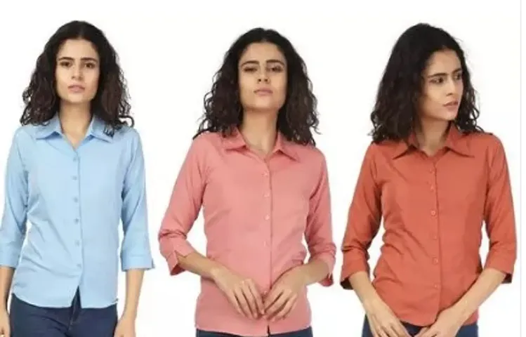 Elegant Cambric Solid Shirt For Women Pack Of 3