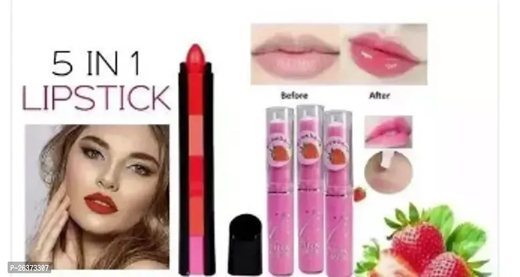 5 In 1 Sensational Creamy Matte Lipstick,,Pink Magic Color Change Lipbalm Set Of 3-thumb0