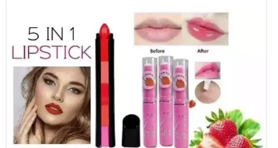 5 In 1 Sensational Creamy Matte Lipstick,,Pink Magic Color Change Lipbalm Set Of 3